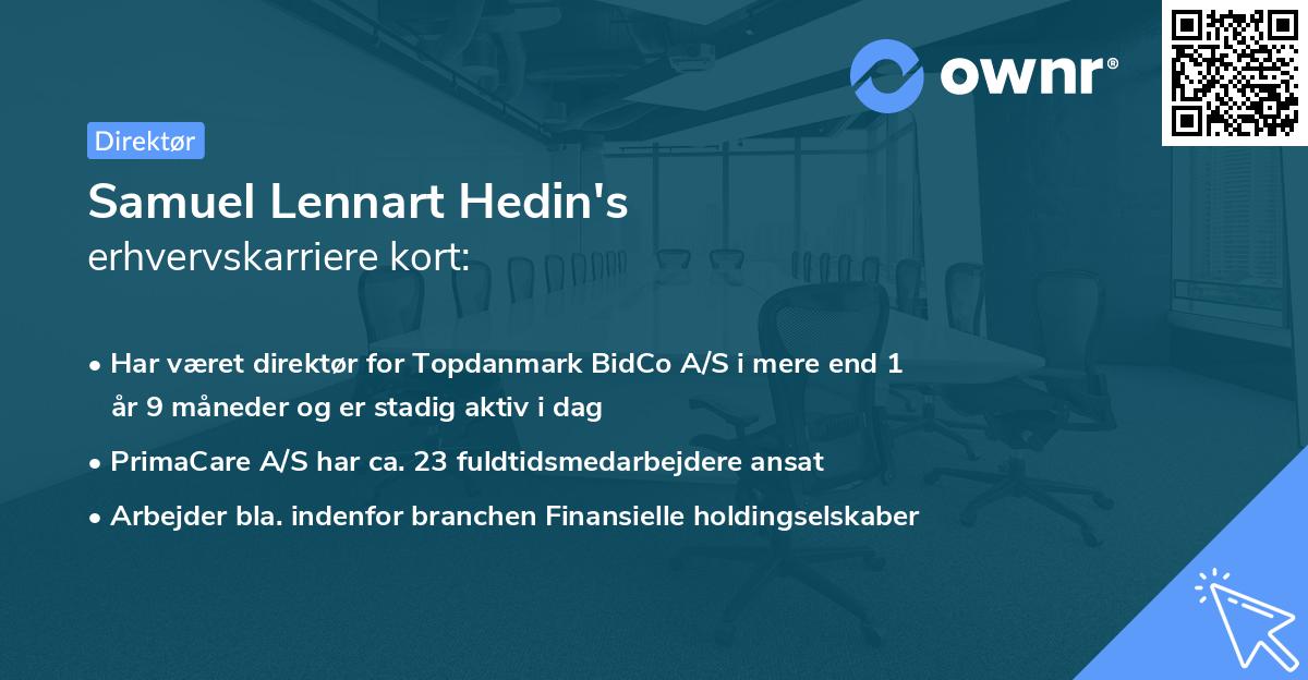 Samuel Lennart Hedin's erhvervskarriere kort