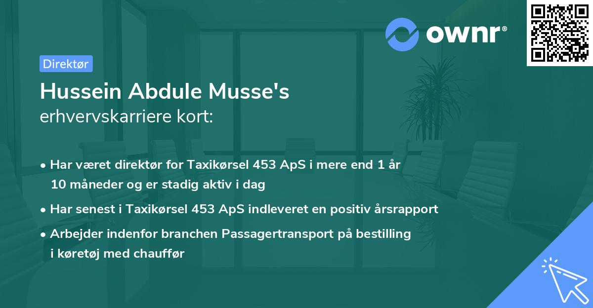 Hussein Abdule Musse's erhvervskarriere kort