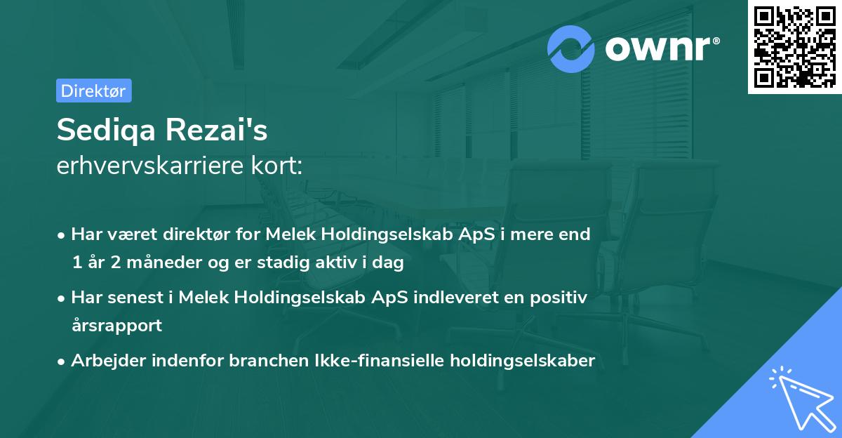 Sediqa Rezai's erhvervskarriere kort