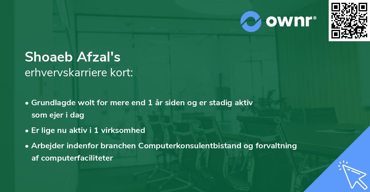 Shoaeb Afzal's erhvervskarriere kort