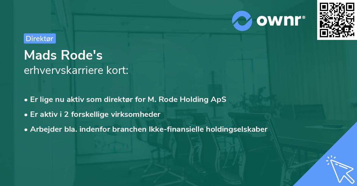 Mads Rode's erhvervskarriere kort