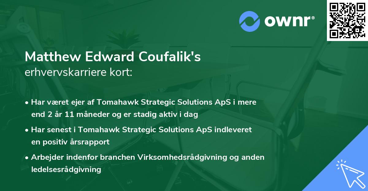 Matthew Edward Coufalik's erhvervskarriere kort