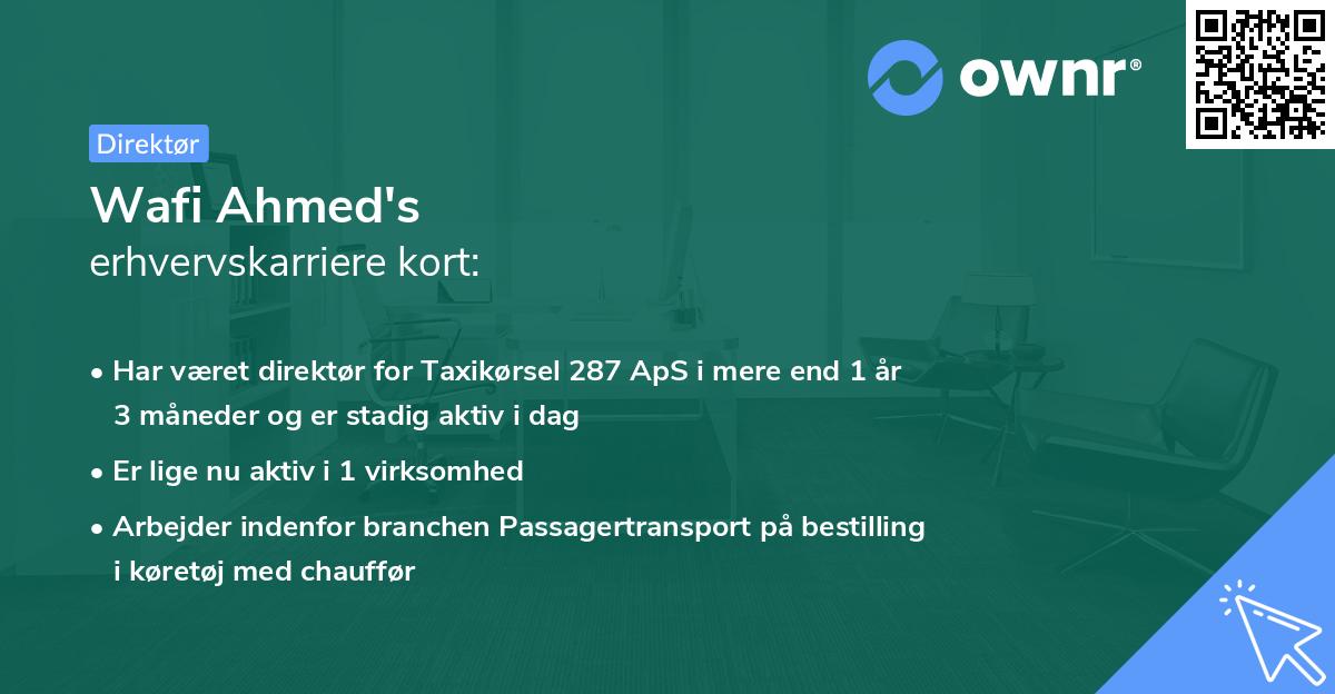 Wafi Ahmed's erhvervskarriere kort