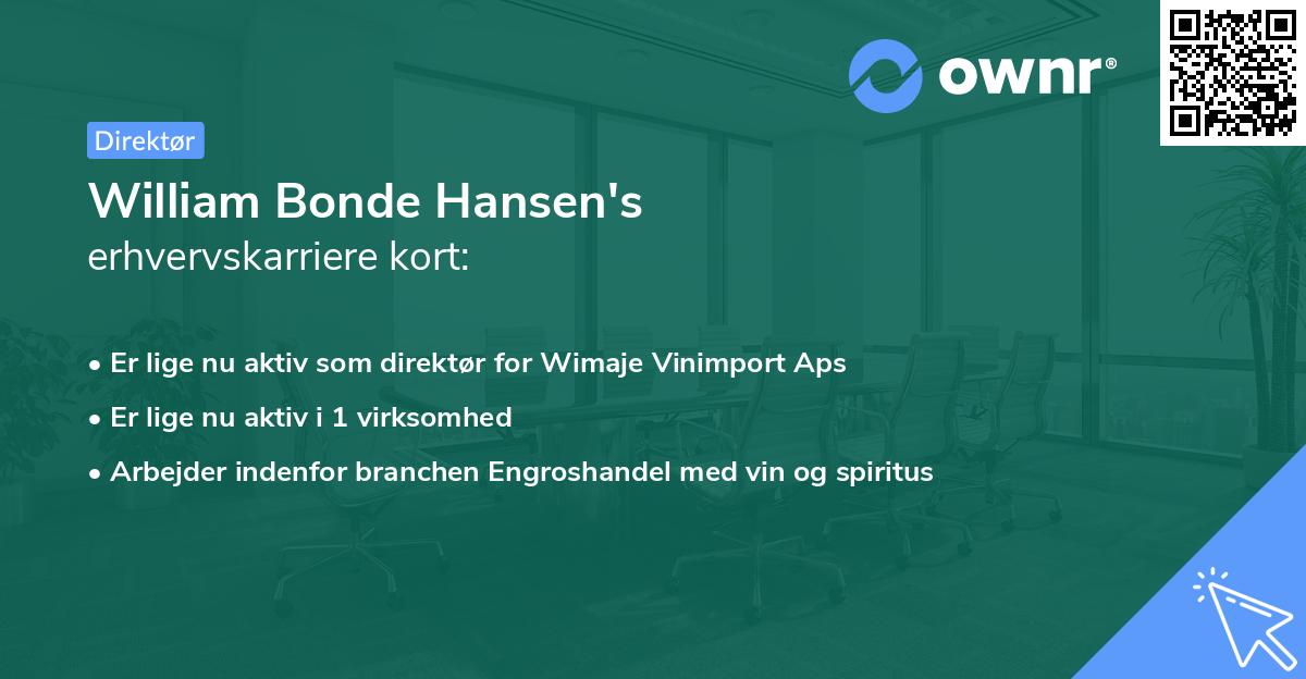 William Bonde Hansen's erhvervskarriere kort