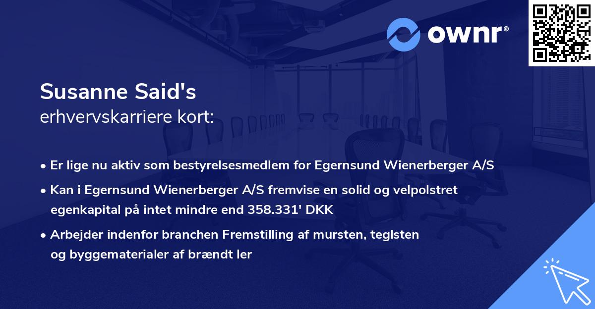 Susanne Said's erhvervskarriere kort