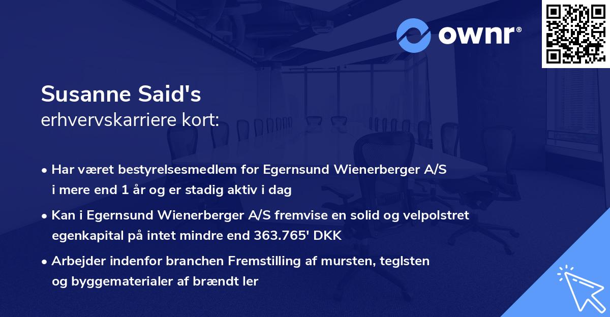 Susanne Said's erhvervskarriere kort