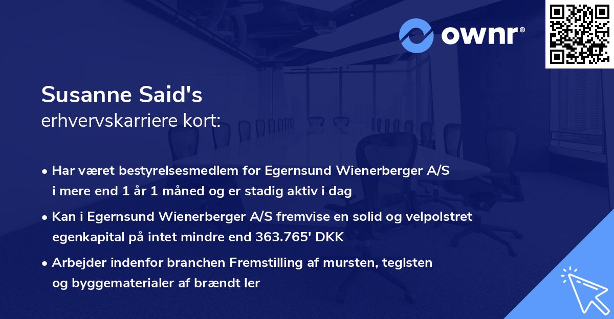 Susanne Said's erhvervskarriere kort