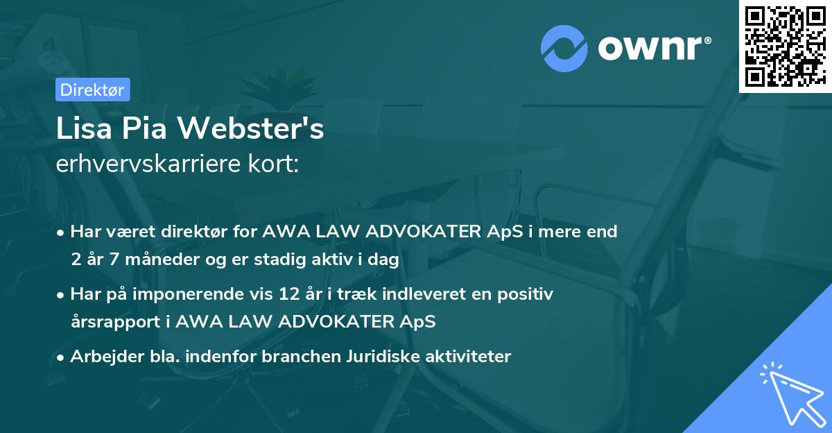 Lisa Pia Webster's erhvervskarriere kort