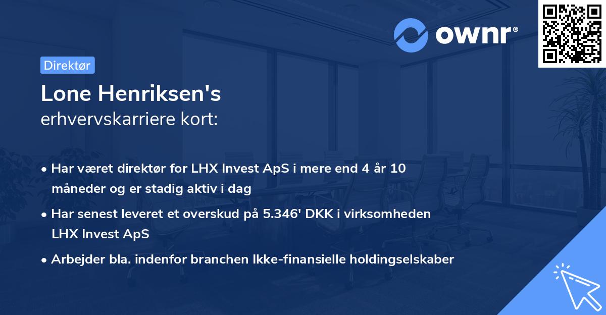 Lone Henriksen's erhvervskarriere kort