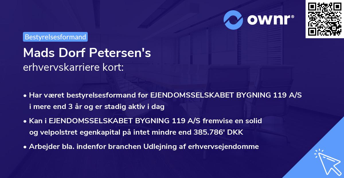 Mads Dorf Petersen's erhvervskarriere kort