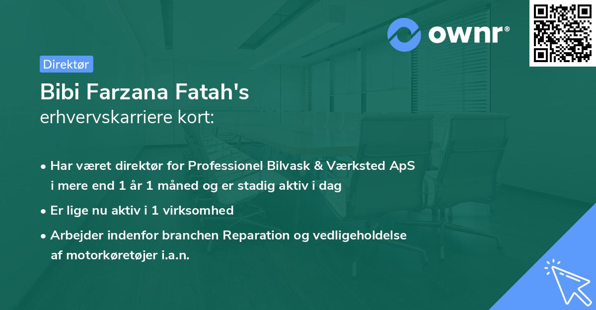 Bibi Farzana Fatah's erhvervskarriere kort