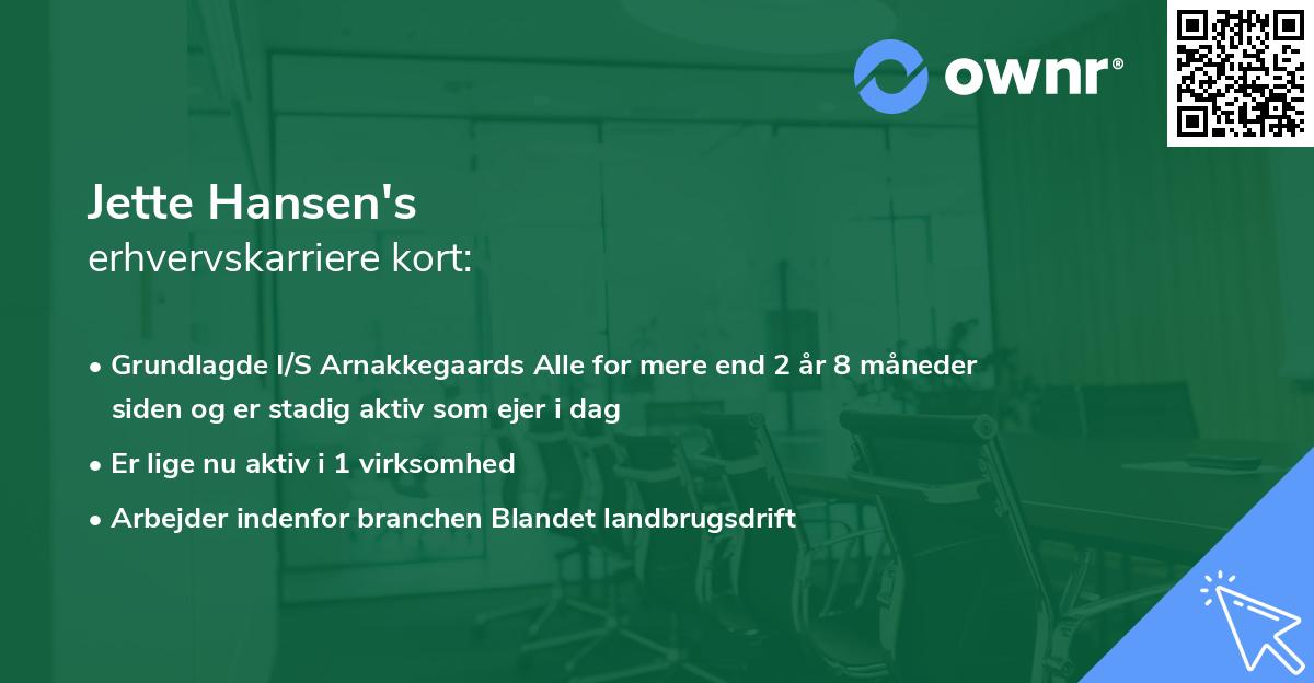 Jette Hansen's erhvervskarriere kort