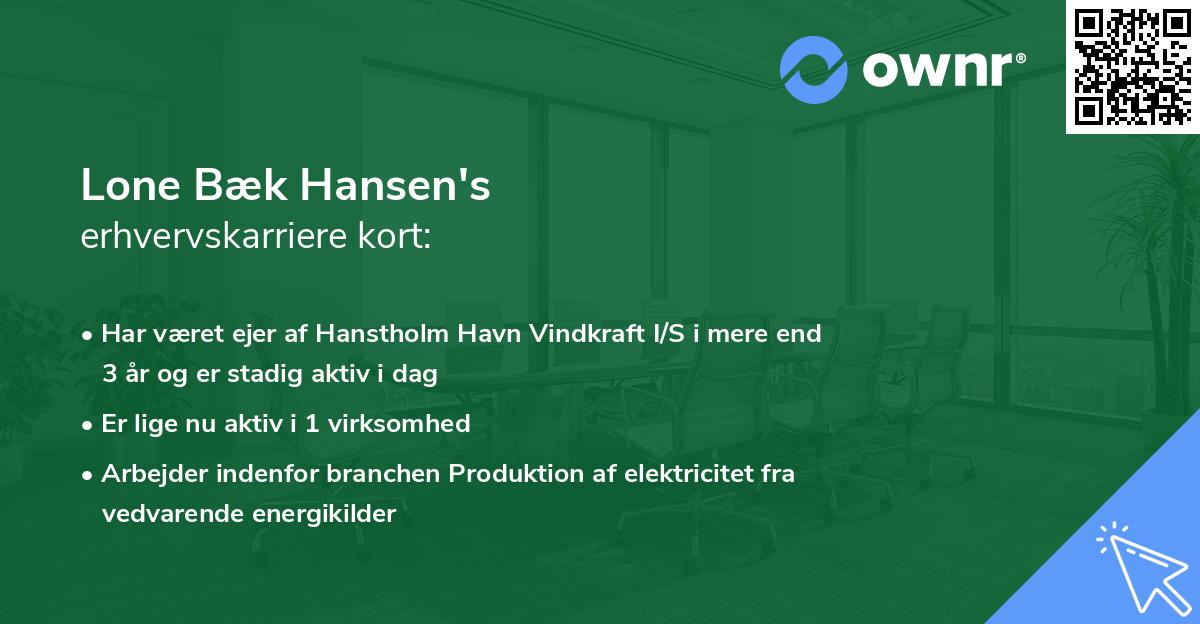 Lone Bæk Hansen's erhvervskarriere kort