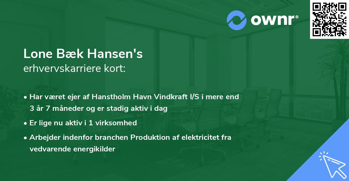 Lone Bæk Hansen's erhvervskarriere kort