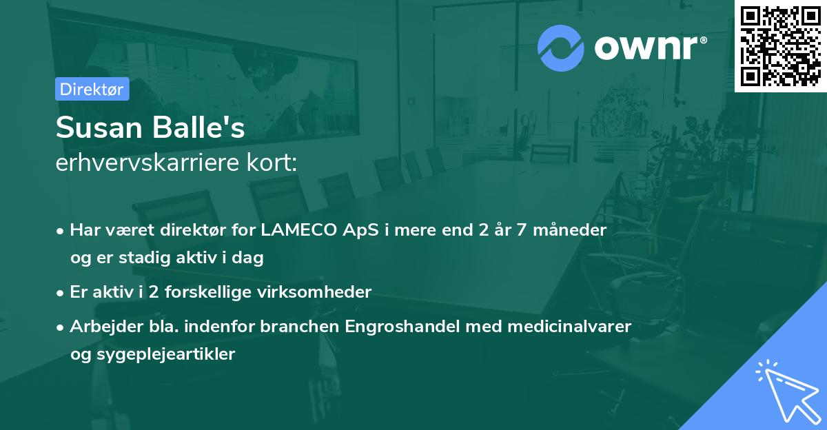 Susan Balle's erhvervskarriere kort