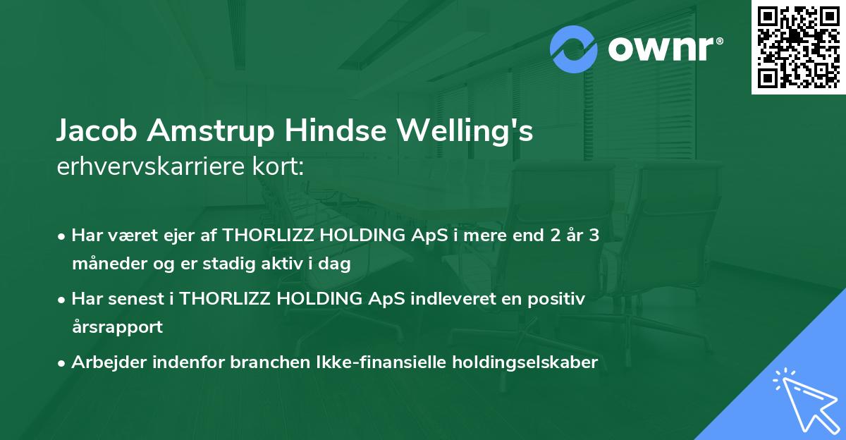 Jacob Amstrup Hindse Welling's erhvervskarriere kort