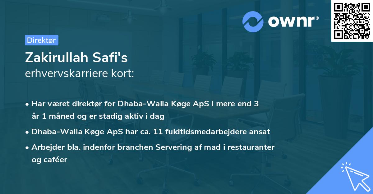 Zakirullah Safi's erhvervskarriere kort