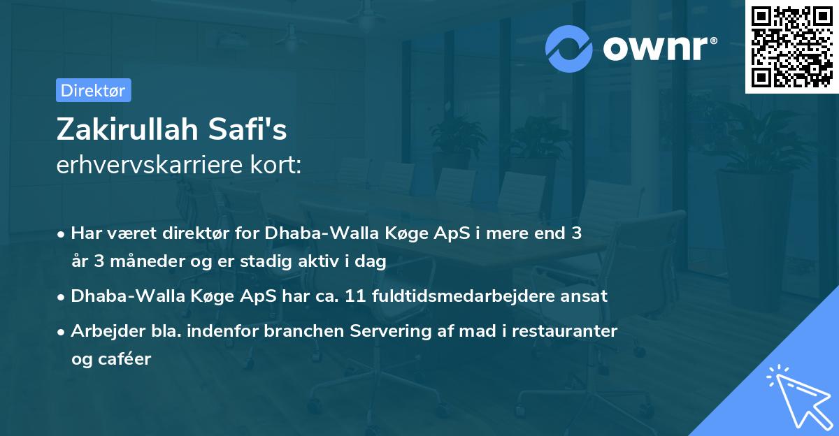 Zakirullah Safi's erhvervskarriere kort