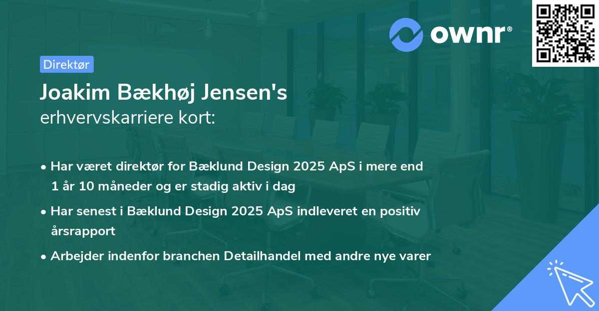 Joakim Bækhøj Jensen's erhvervskarriere kort