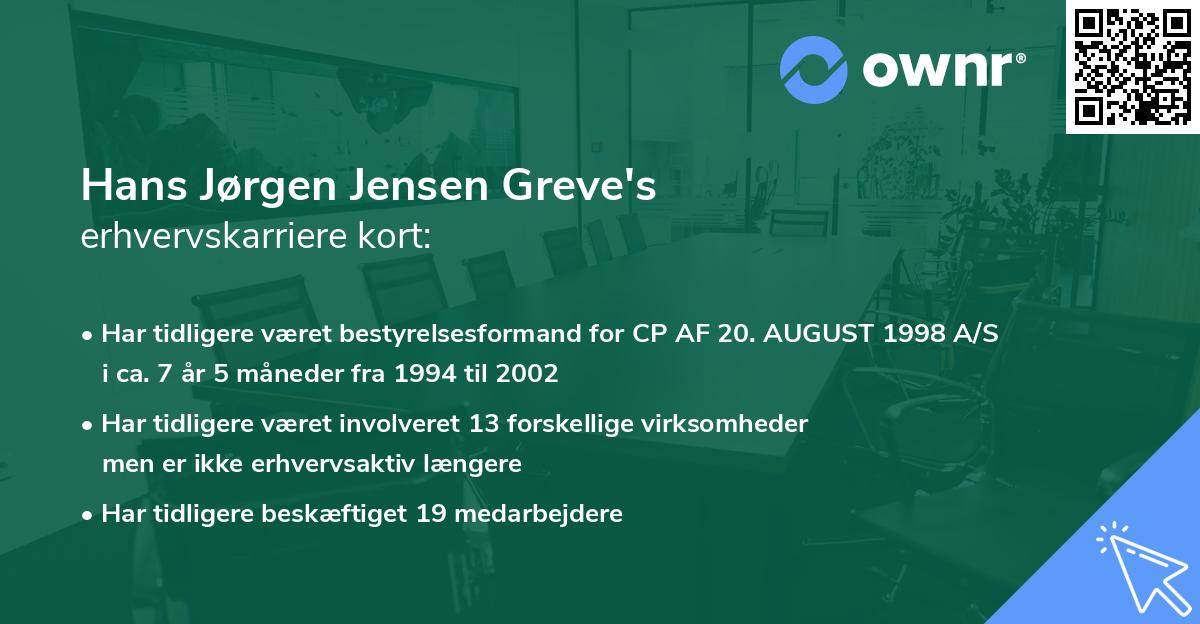 Hans Jørgen Jensen Greve's erhvervskarriere kort