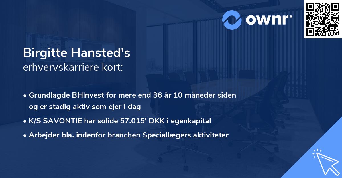 Birgitte Hansted's erhvervskarriere kort