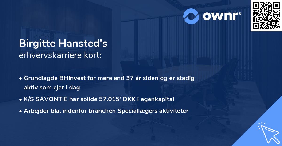 Birgitte Hansted's erhvervskarriere kort