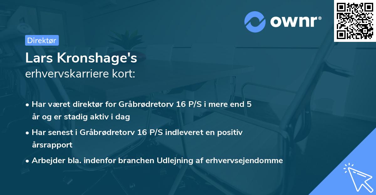 Lars Kronshage's erhvervskarriere kort