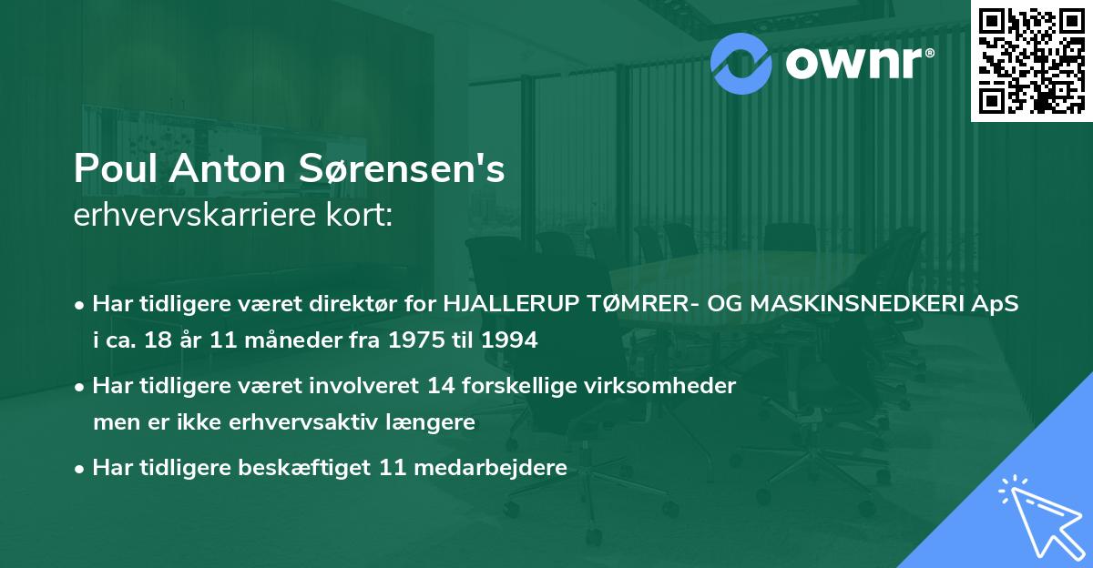 Poul Anton Sørensen's erhvervskarriere kort