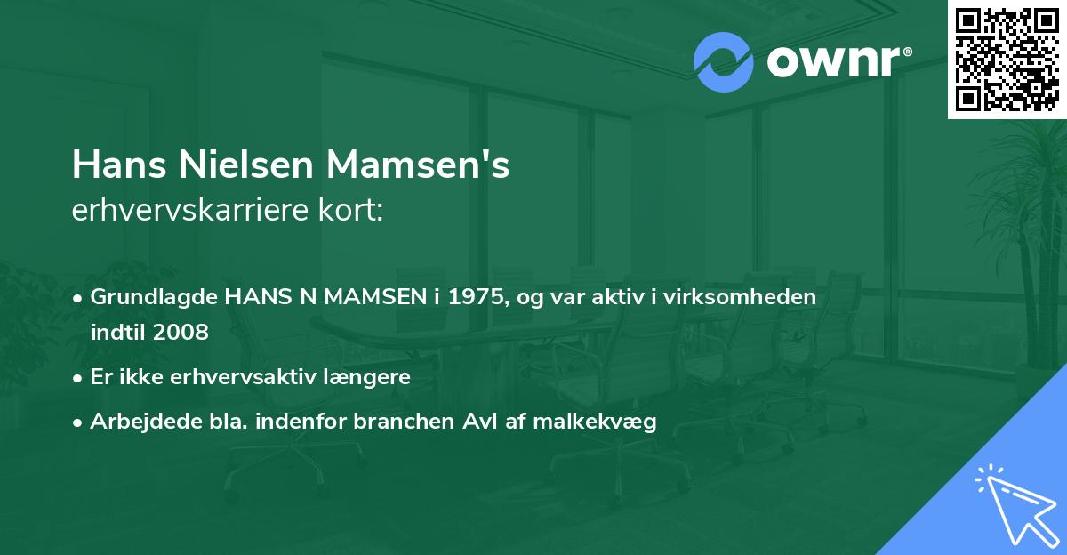 Hans Nielsen Mamsen's erhvervskarriere kort