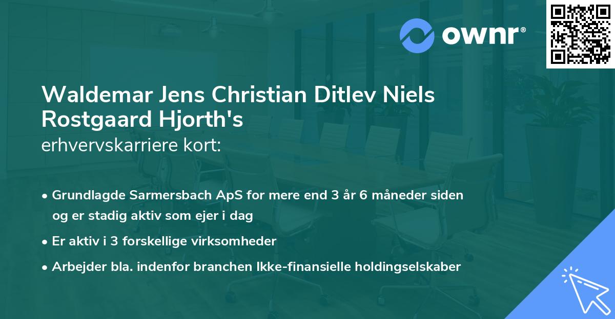 Waldemar Jens Christian Ditlev Niels Rostgaard Hjorth's erhvervskarriere kort