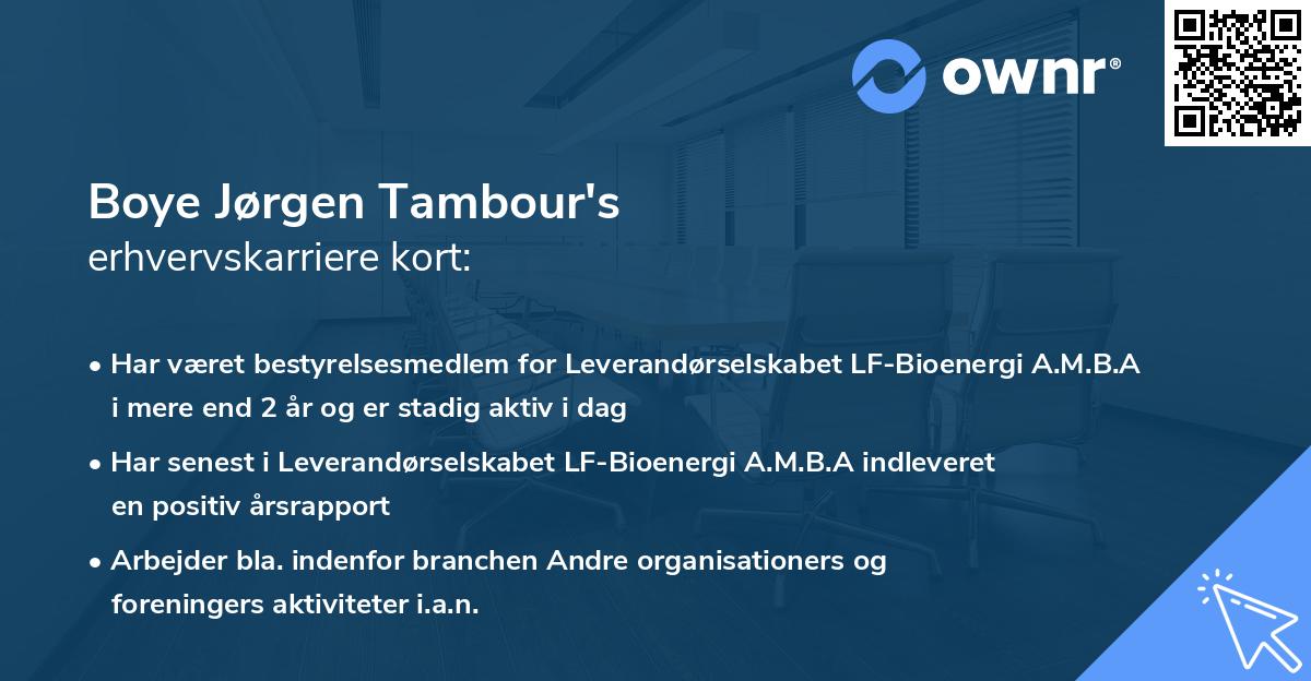 Boye Jørgen Tambour's erhvervskarriere kort