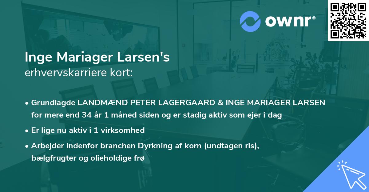 Inge Mariager Larsen's erhvervskarriere kort