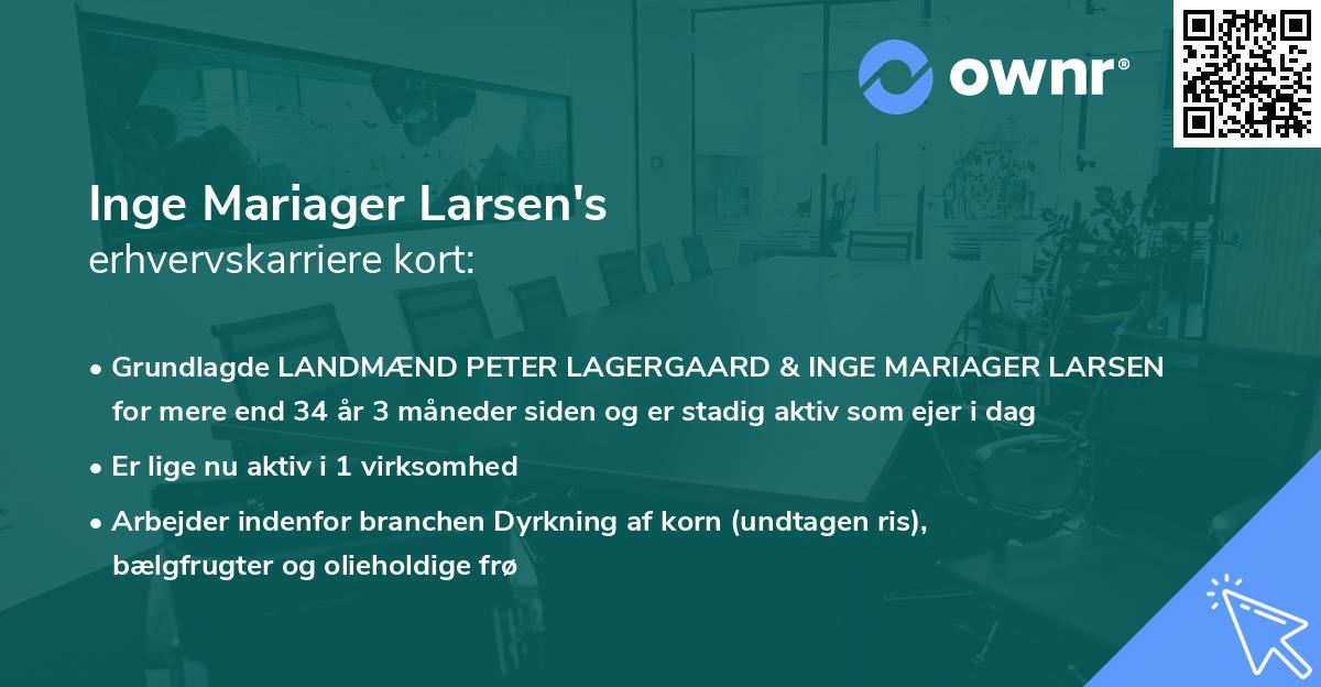 Inge Mariager Larsen's erhvervskarriere kort