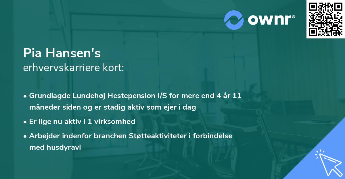 Pia Hansen's erhvervskarriere kort