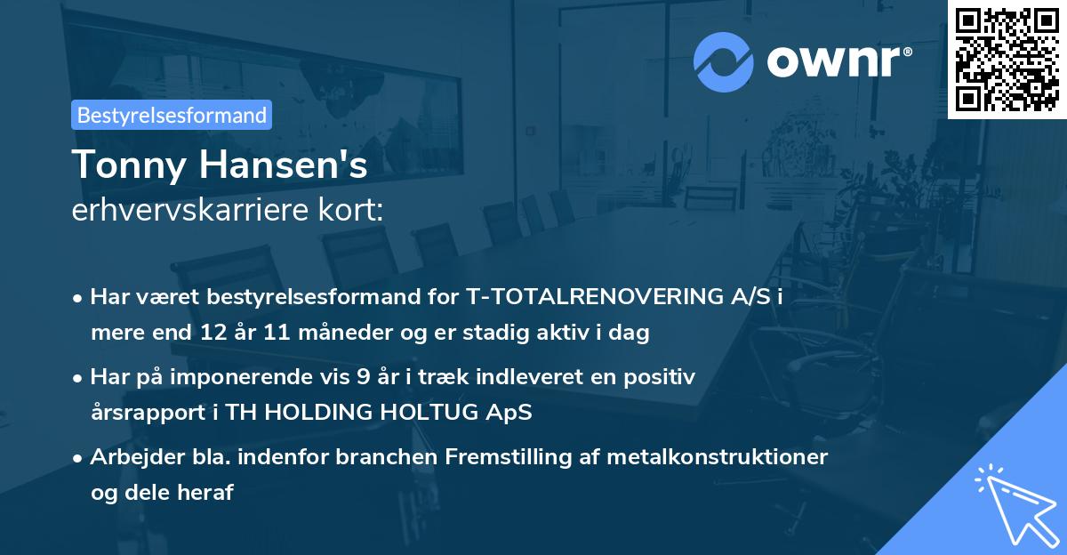 Tonny Hansen's erhvervskarriere kort