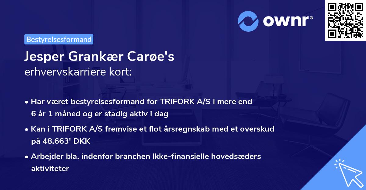 Jesper Grankær Carøe's erhvervskarriere kort