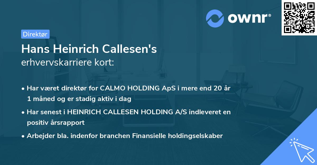 Hans Heinrich Callesen's erhvervskarriere kort