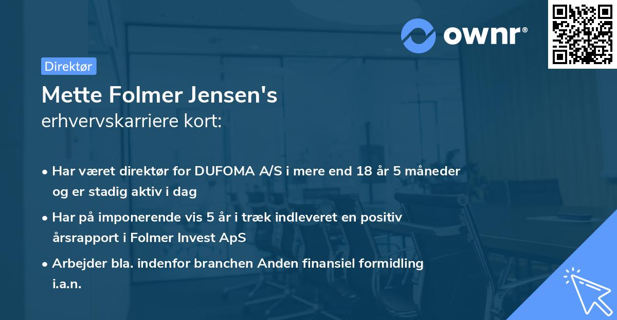 Mette Folmer Jensen's erhvervskarriere kort