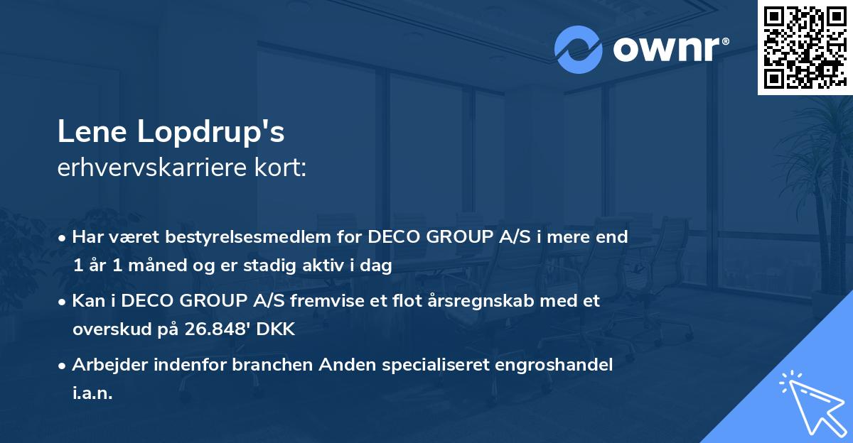 Lene Lopdrup's erhvervskarriere kort