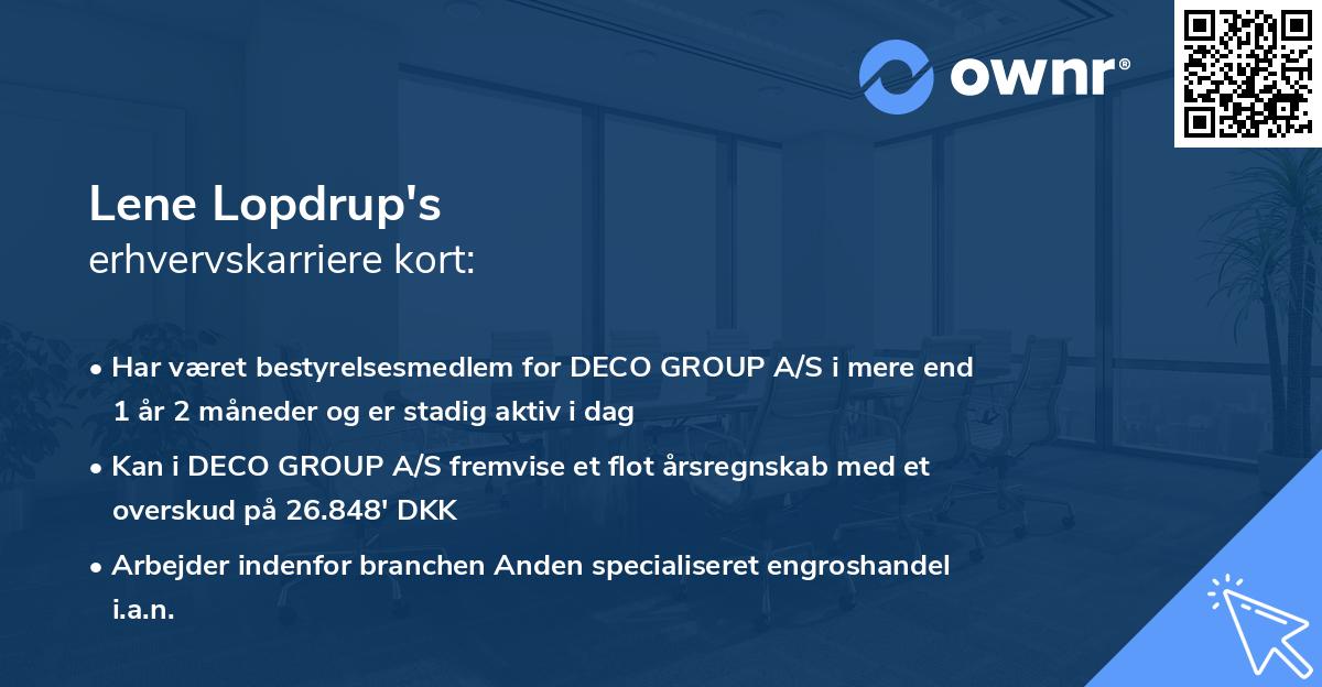 Lene Lopdrup's erhvervskarriere kort