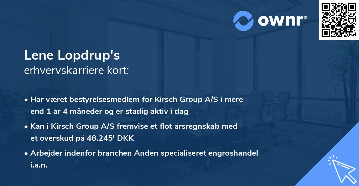 Lene Lopdrup's erhvervskarriere kort