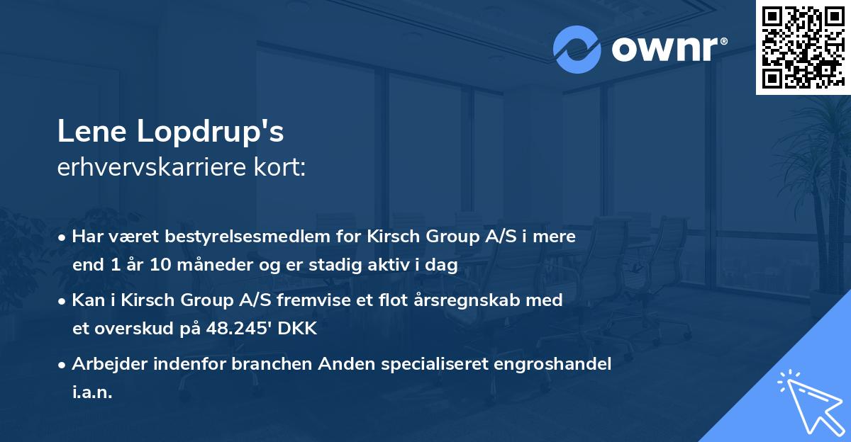Lene Lopdrup's erhvervskarriere kort