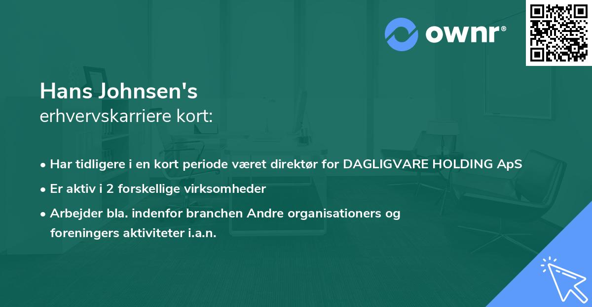 Hans Johnsen's erhvervskarriere kort