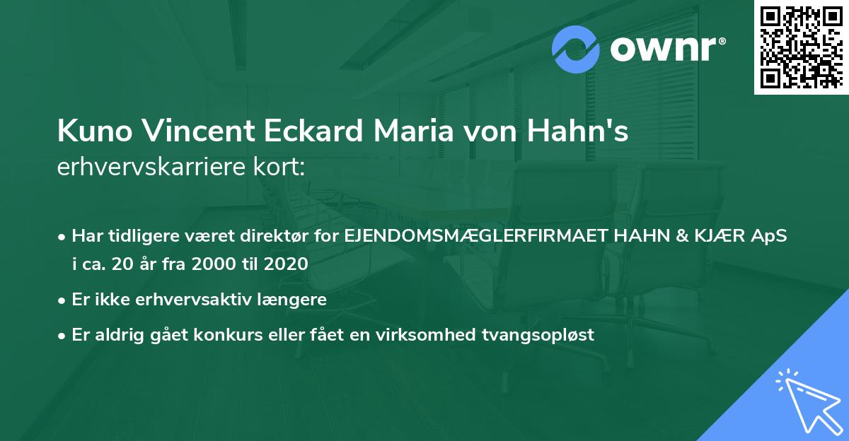 Kuno Vincent Eckard Maria von Hahn's erhvervskarriere kort