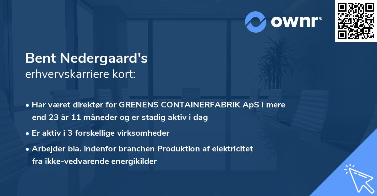 Bent Nedergaard's erhvervskarriere kort