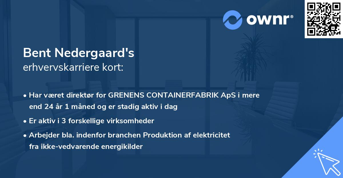 Bent Nedergaard's erhvervskarriere kort