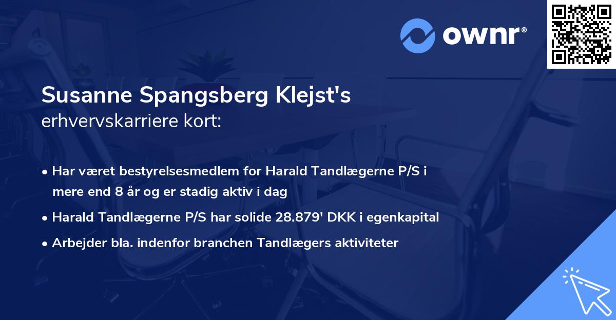 Susanne Spangsberg Klejst's erhvervskarriere kort
