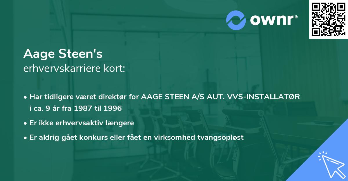 Aage Steen's erhvervskarriere kort