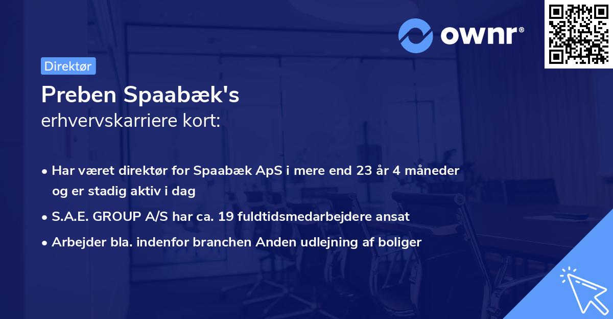 Preben Spaabæk's erhvervskarriere kort