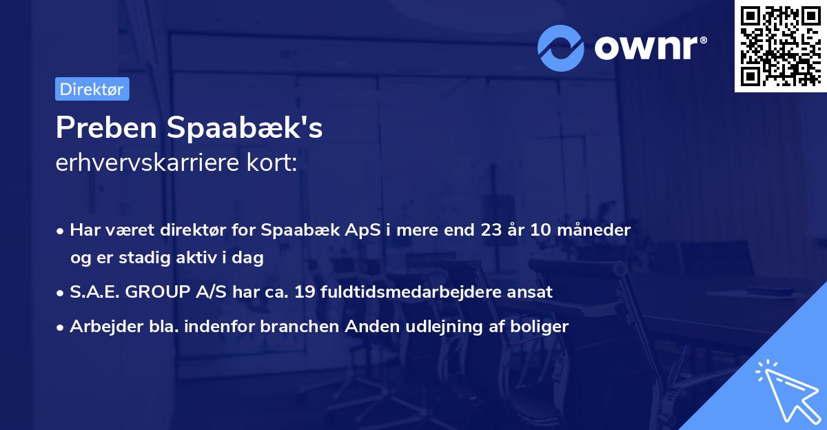 Preben Spaabæk's erhvervskarriere kort